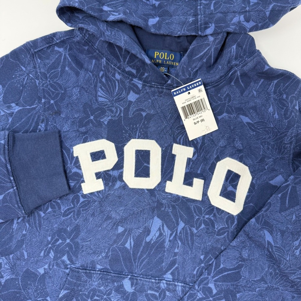 Polo Ralph Lauren‎ Boys Small 8 Blue Floral Tropical Logo Hoodie NEW